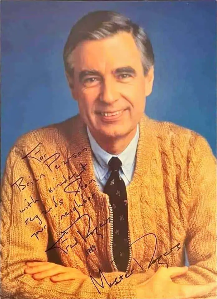 Mr. Rogers was one of the kindest celebrities to his fans. This signed photo was sent from Mr. Rogers in response to a fan letter. (Supplied: Brian Pearson)