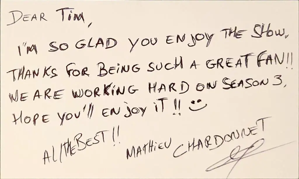 Index card signed by Mathieu Chardonnet