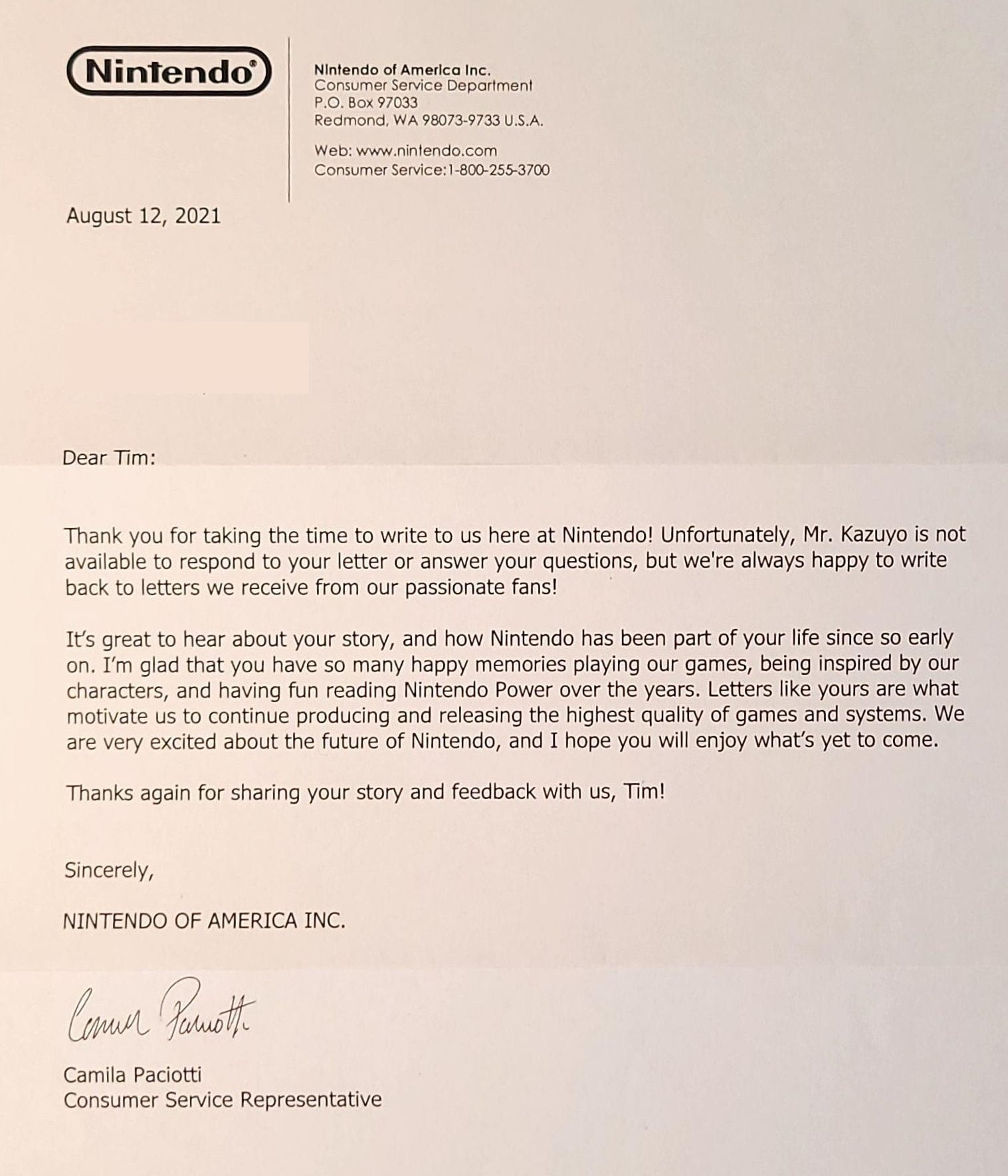 Nintendo Letter