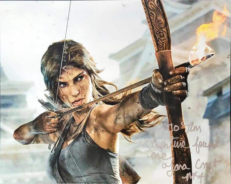 Photo of Lara Croft from Tomb Raider (2013) signed by character model Megan Farquhar.