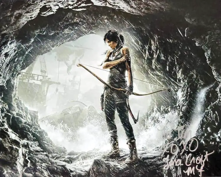 Photo of Lara Croft from Tomb Raider (2013) signed by character model Megan Farquhar.