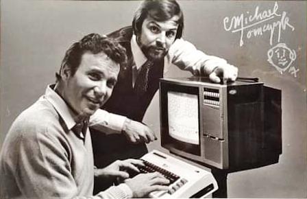 William Shatner and Michael Tomczyk. Photo signed by Tomczyk. Autograph and Tomczyk self portrait sketch.