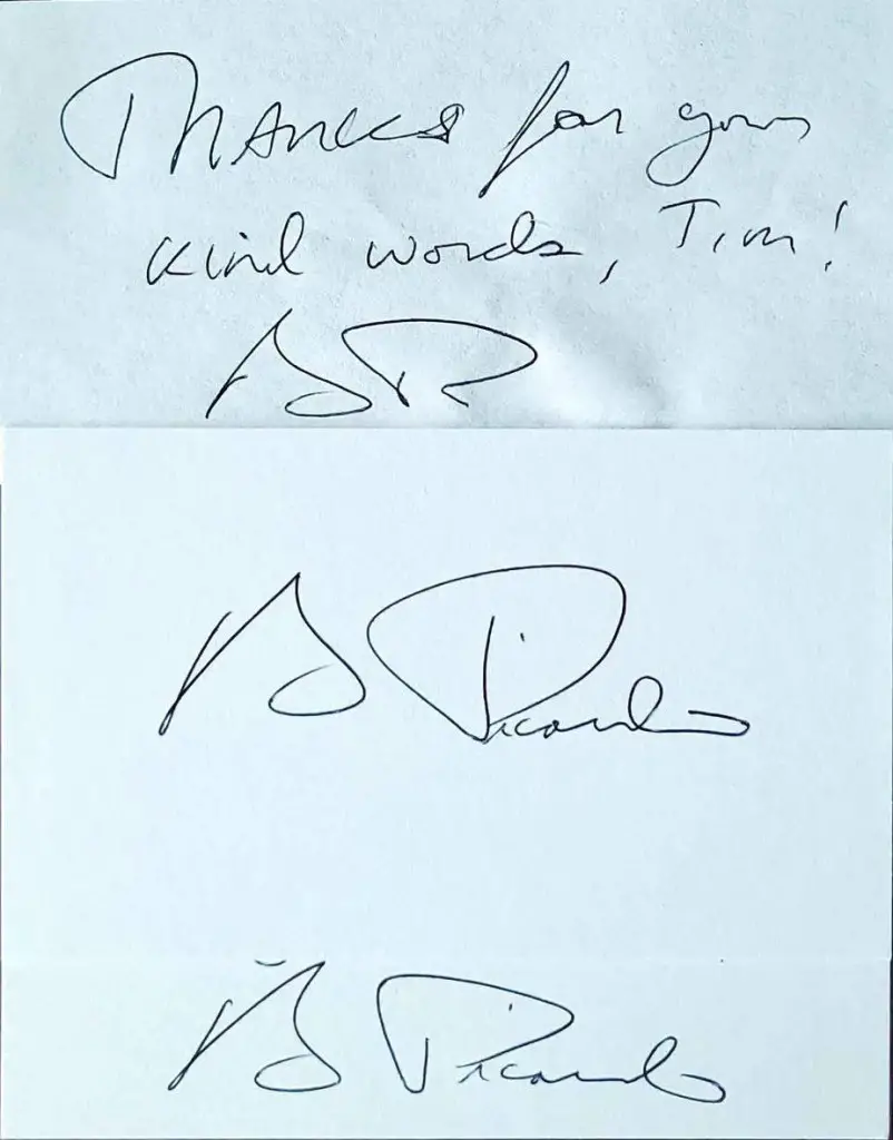 Signed index cards from Star Trek's Robert Picardo