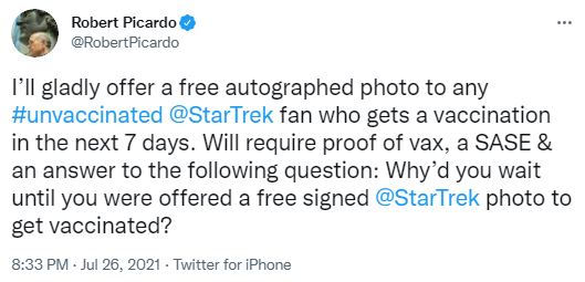 Robert Picards Tweets about offering free autographs