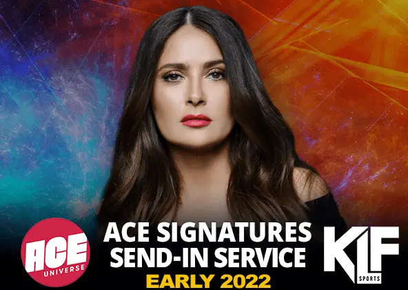 Ad for Selma Hayek autograph signing with ACE and KLF.