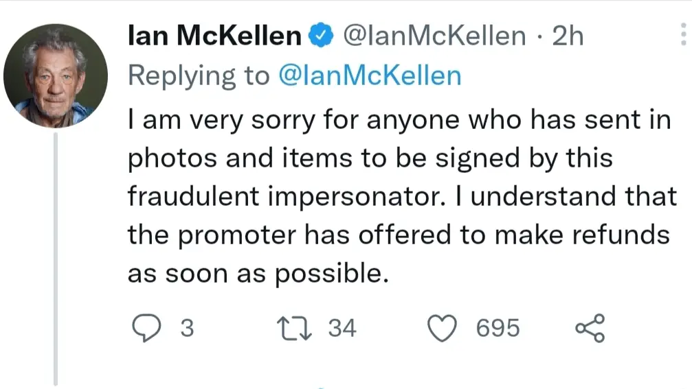 Ian Mckellen responds to fake autograph signing
