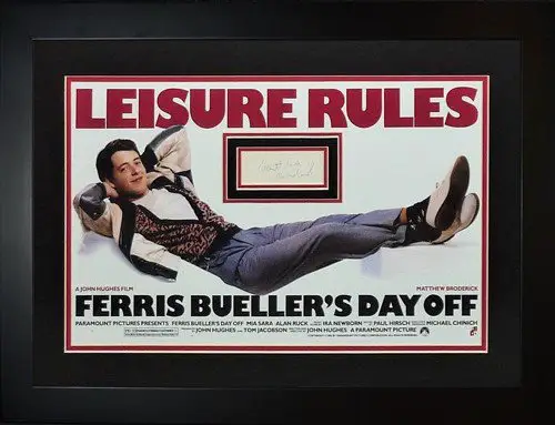 matthew_broderick_autographed_signed_ferris_buellers_day_off_deluxe_framed_movie_poster_piece_jsa_p4465776