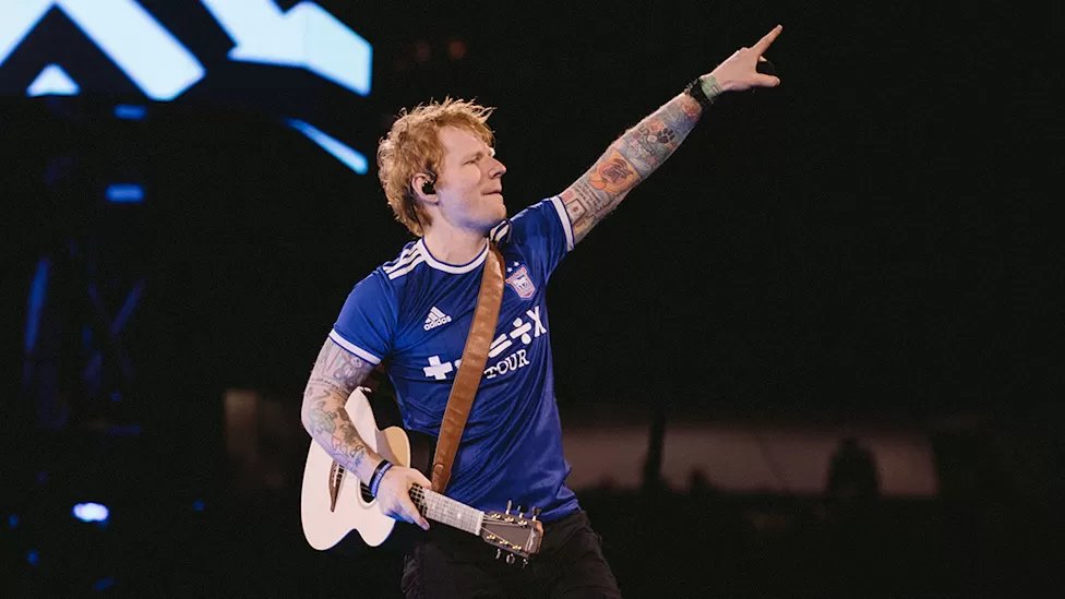 Ed Sheeran supporting Ipswich Town FC