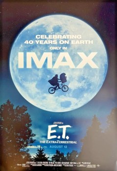 ET Imax Movie Poster with Elliot on bike in front of moon.