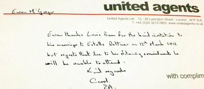 Handwritten response from Ewan McGregor