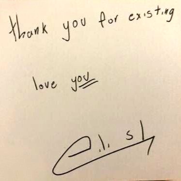 Hand-written note from Billie Eilish