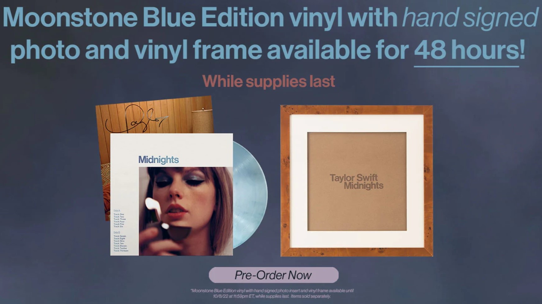Taylor Swift Midnights: Moonstone Blue Vinyl + Signed Photo