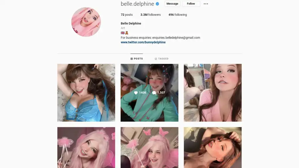 Screenshot of Belle Delphine's Instagram profile