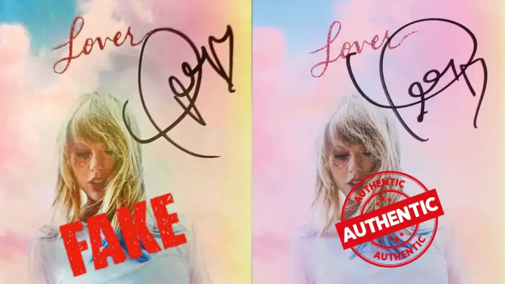 Two signed lover albums, one real and one fake.