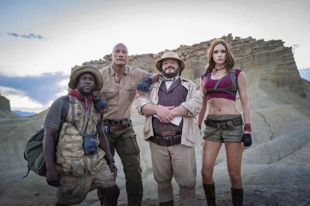 Still of Jack Black, Kevin Hart, Dwayne Johnson and Karen Gillan in Jumanji: The Next Level