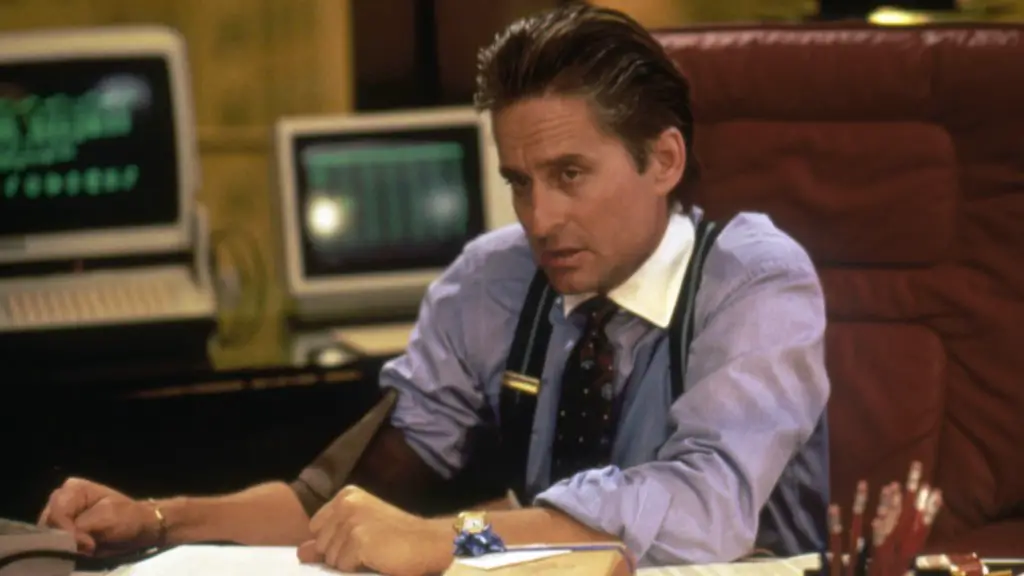 Still of Michael Douglas and Oliver Stone in Wall Street