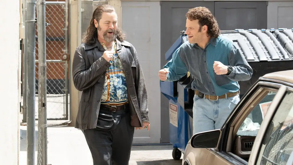 Still of Nick Offerman and Seth Rogen in Pam & Tommy