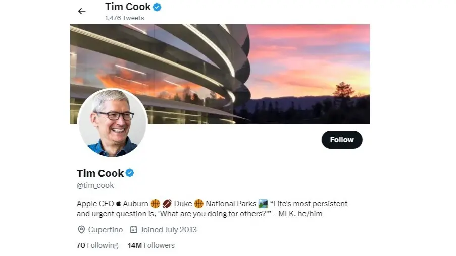 Tim Cook Twitter Profile