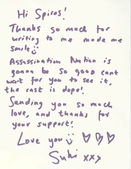 Letter written by Suki Waterhouse