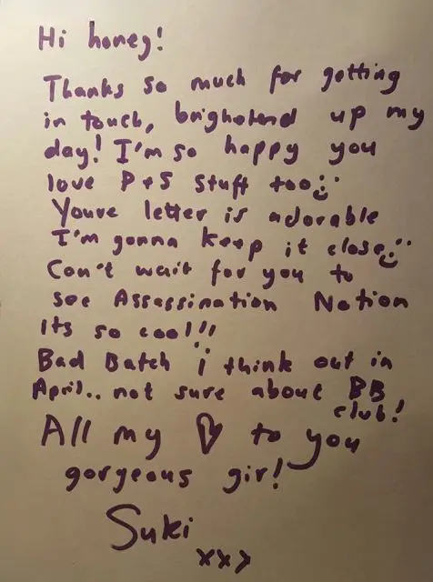 Letter written by Suki Waterhouse