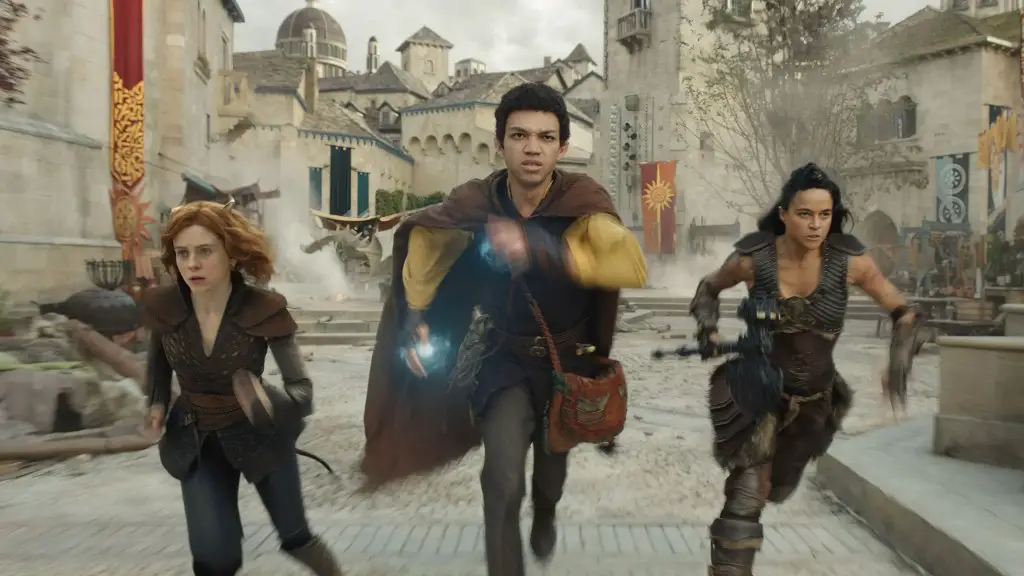 Still of Justice Smith, Michelle Rodriguez and Sophia Lillis in Dungeons & Dragons: Honor Among Thieves