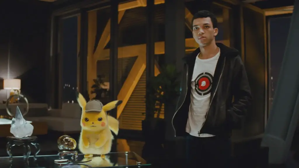 Still of Justice Smith and Ryan Reynolds in Pokémon: Detective Pikachu