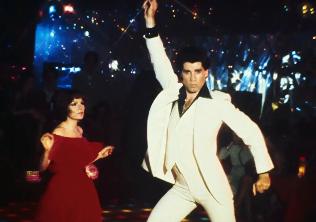 2/27/1978- ORIGINAL CAPTION READS: Actor John Travolta dancing with actress Karen Gorney in the movie "Saturday Night Fever".