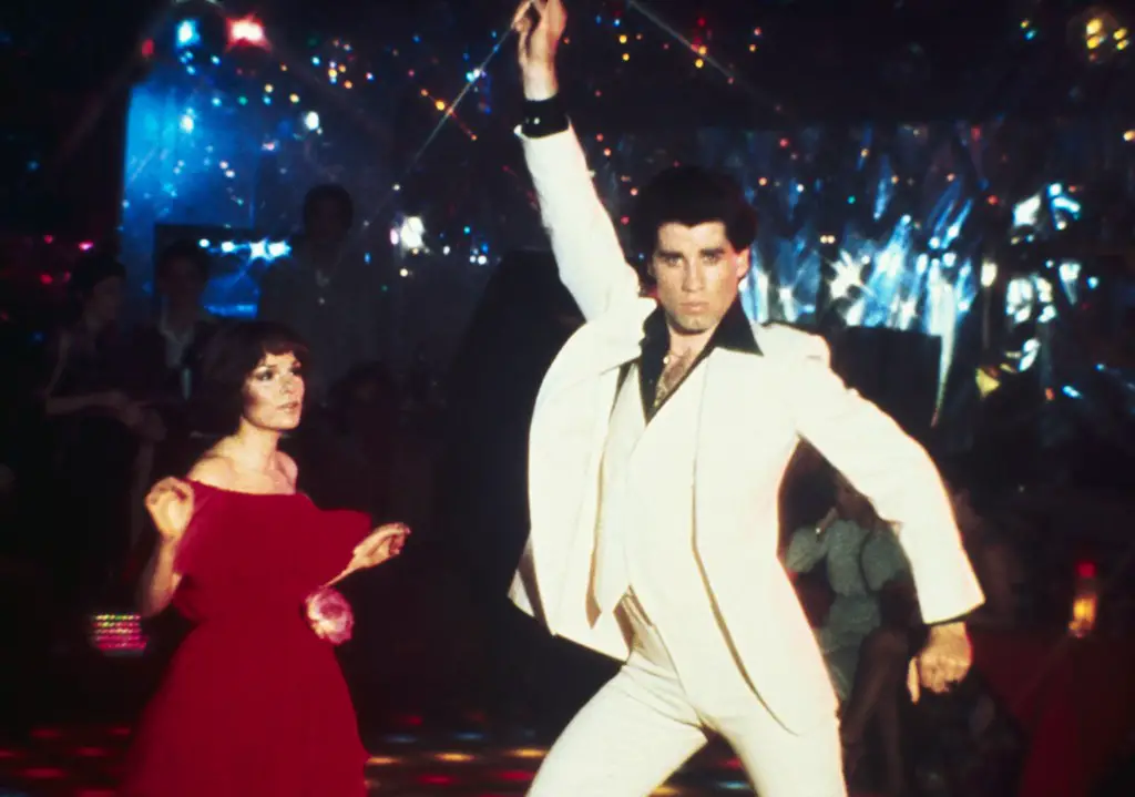 2/27/1978- ORIGINAL CAPTION READS: Actor John Travolta dancing with actress Karen Gorney in the movie "Saturday Night Fever".