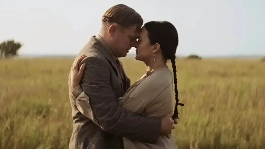 Still of Lily Gladstone and Leonardo DiCaprio in Killers of the Flower Moon