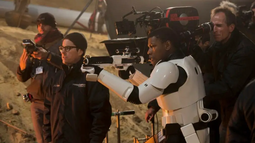 J.J. Abrams and John Boyega in Star Wars: Episode VII - The Force Awakens