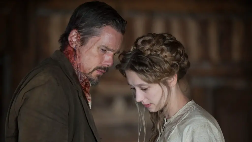 Still of Taissa Farmiga and Ethan Hawke in In a Valley of Violence