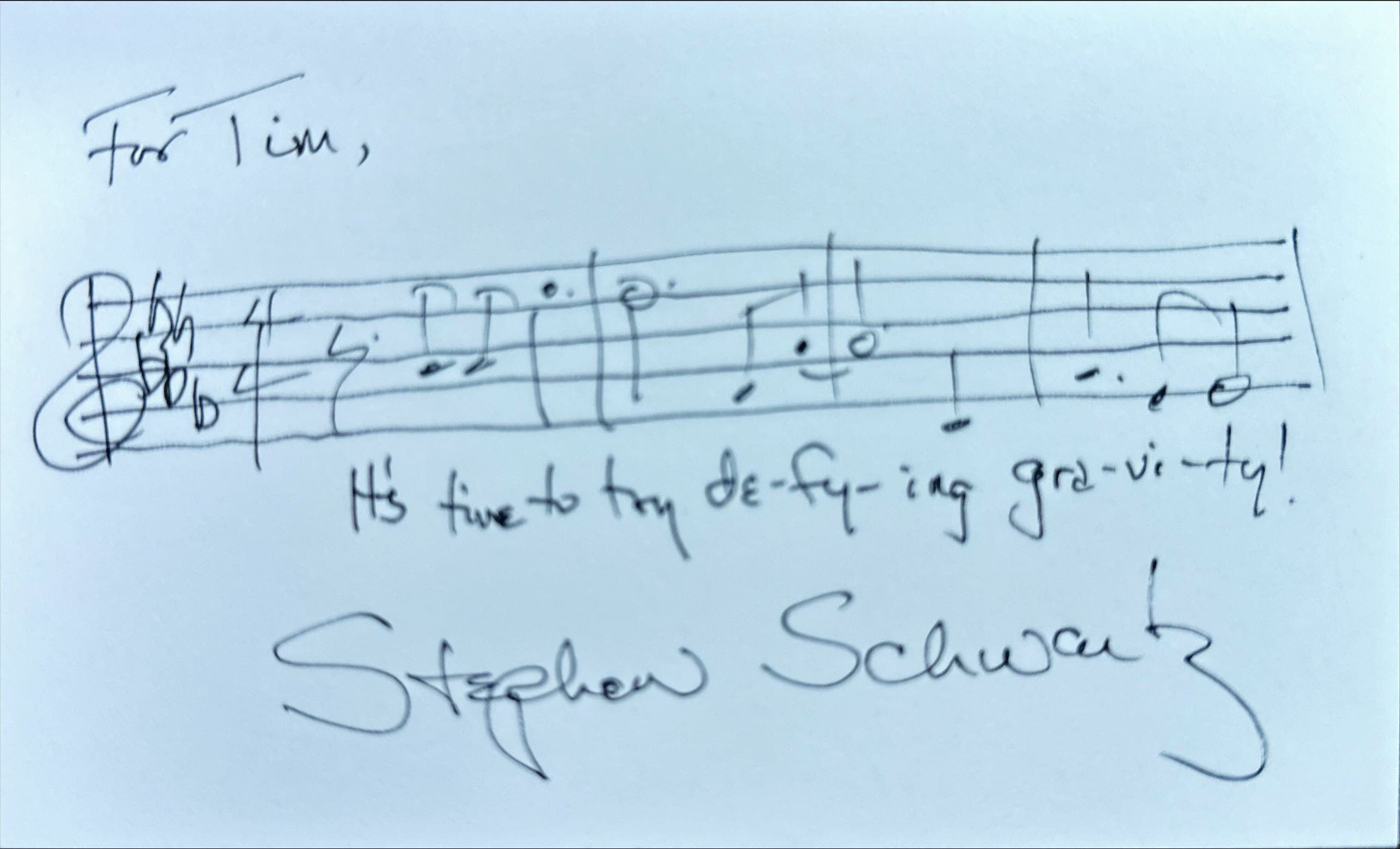 Stephen Schwartz signed index card
