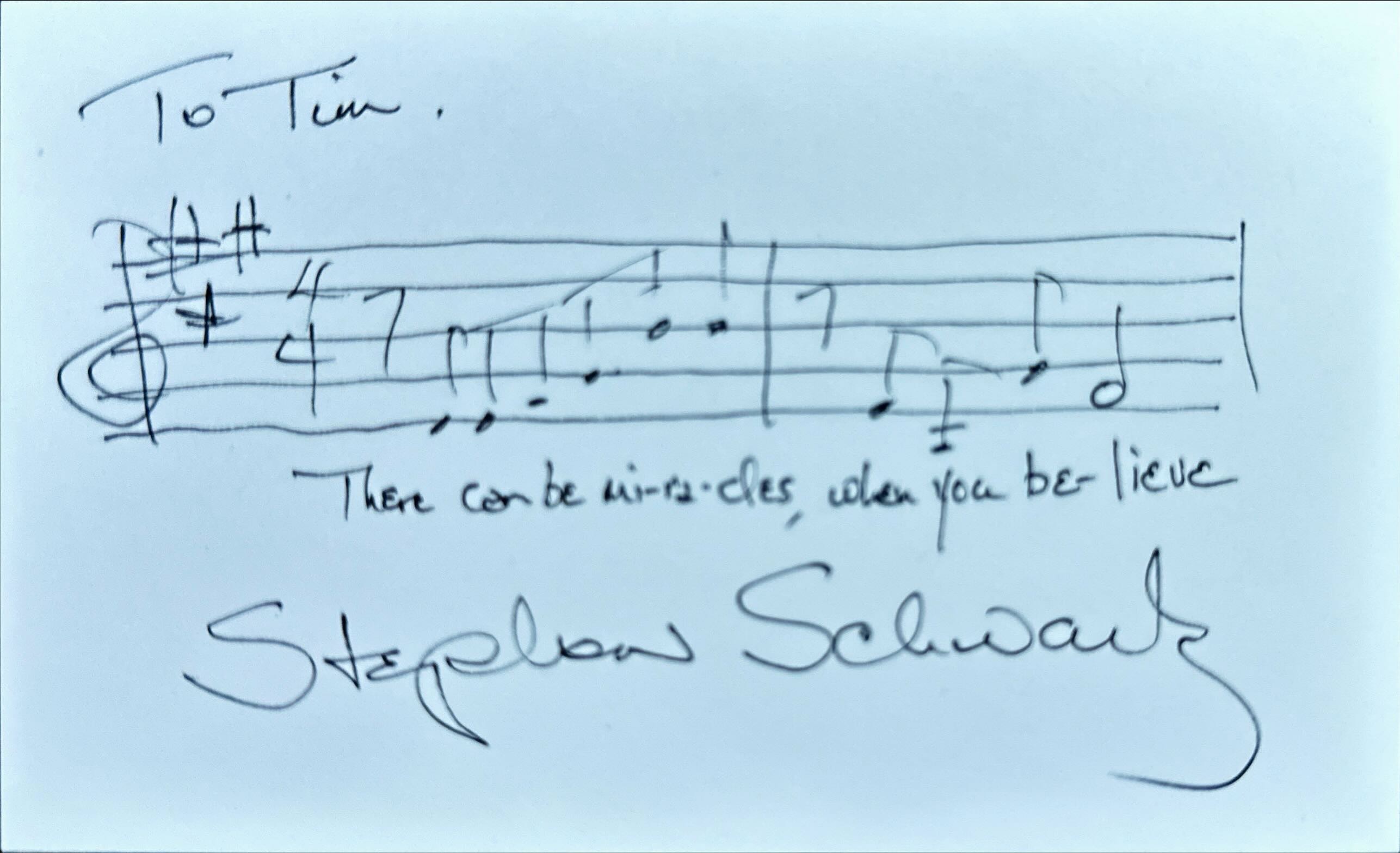 Stephen Schwartz signed index card