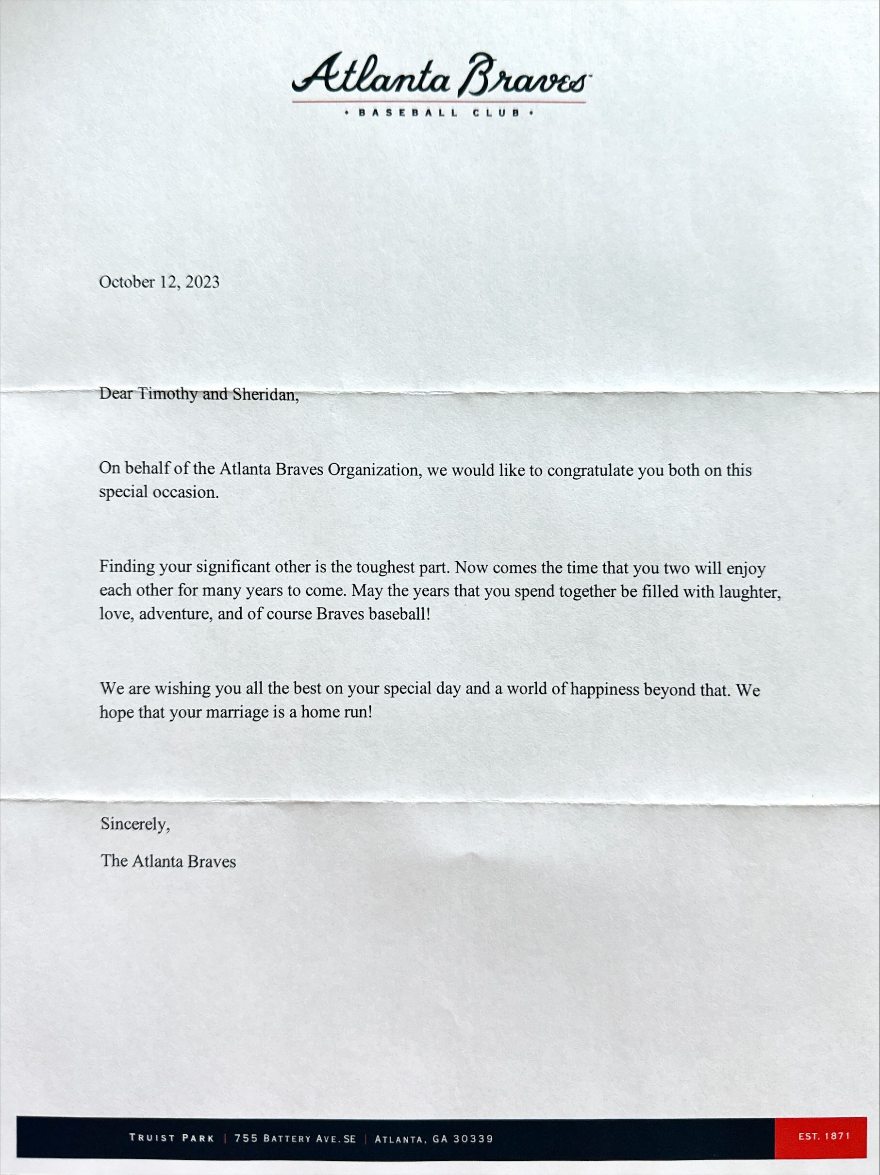 Atlanta Braves Letter