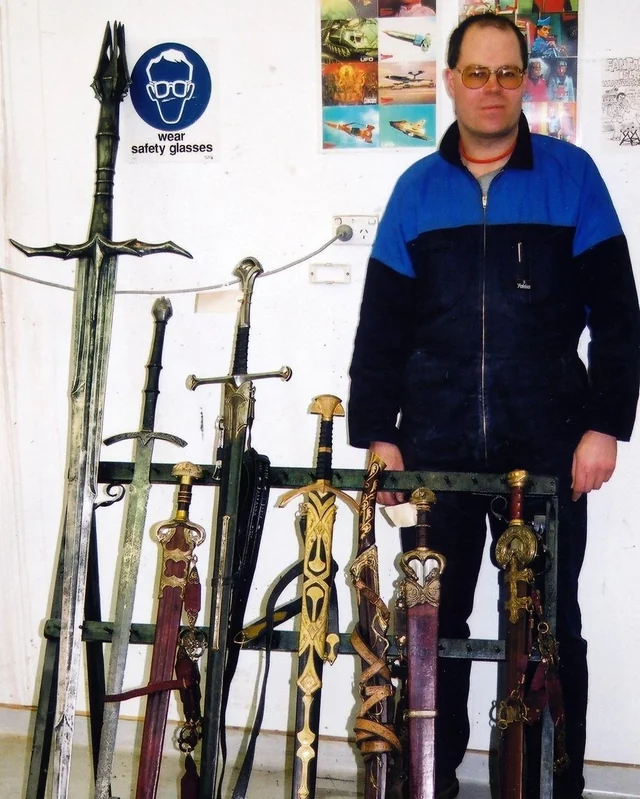 Peter Lyon with the 'hero swords' of the Lord of the Rings.