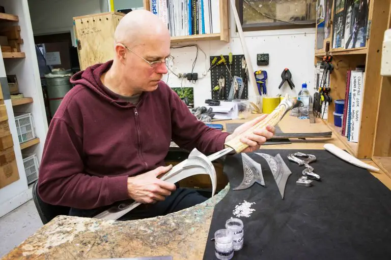 Peter Lyon working on Orcrist from The Hobbit trilogy