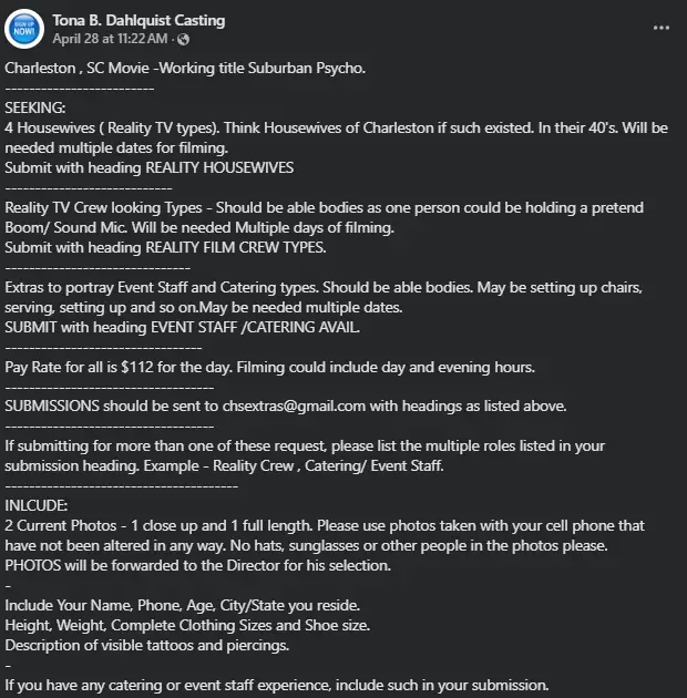 Suburban Psycho Casting Call for Housewives and Crew Types