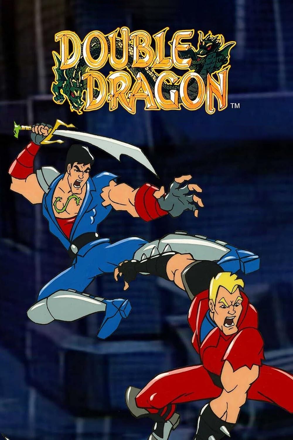 Double Dragon animated series DVD cover with Billy and Jimmy in action poses