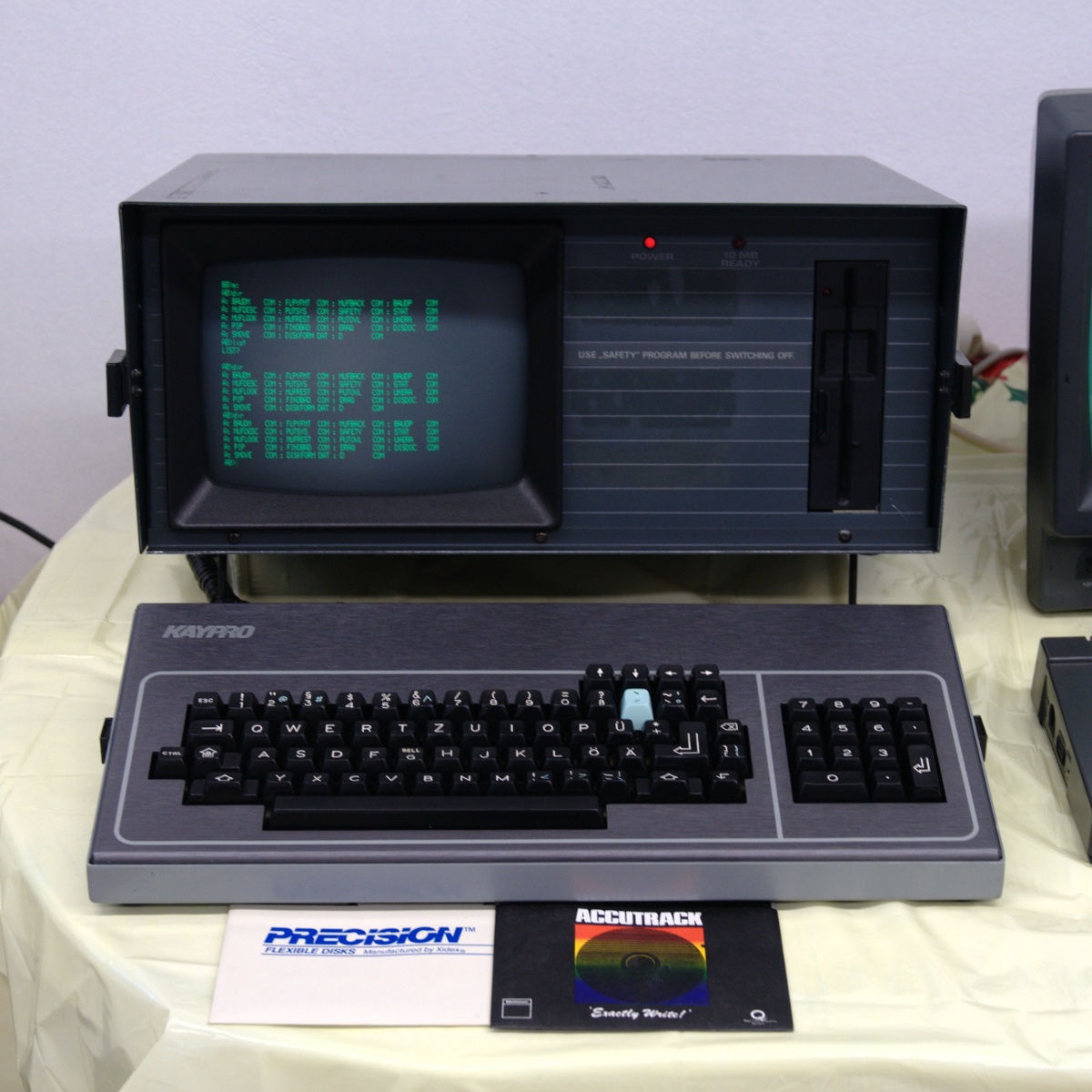 Vintage Kaypro 10 portable computer with built-in monochrome monitor and floppy disk drives