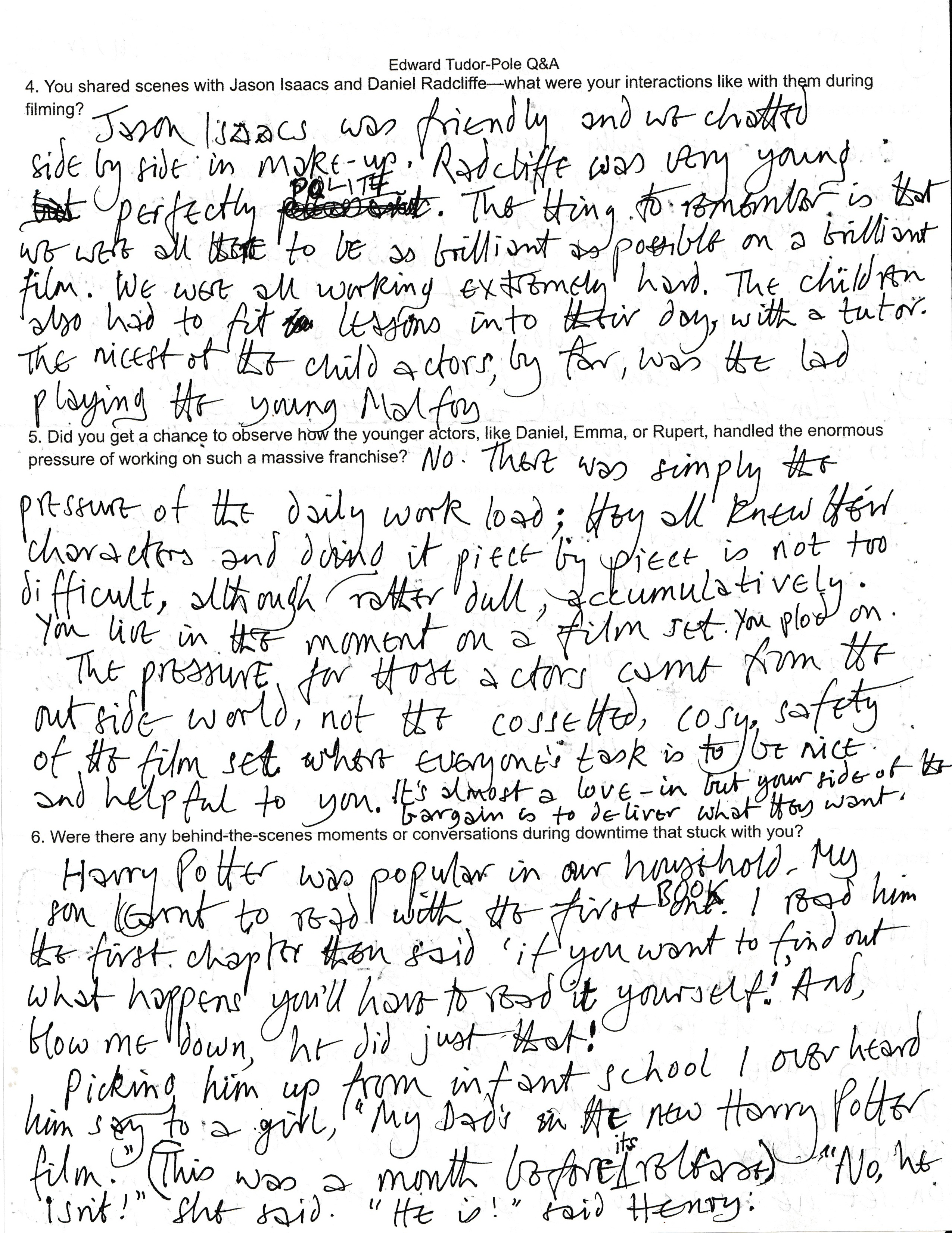 Edward Tudor-Pole Q&A handwritten page 2
