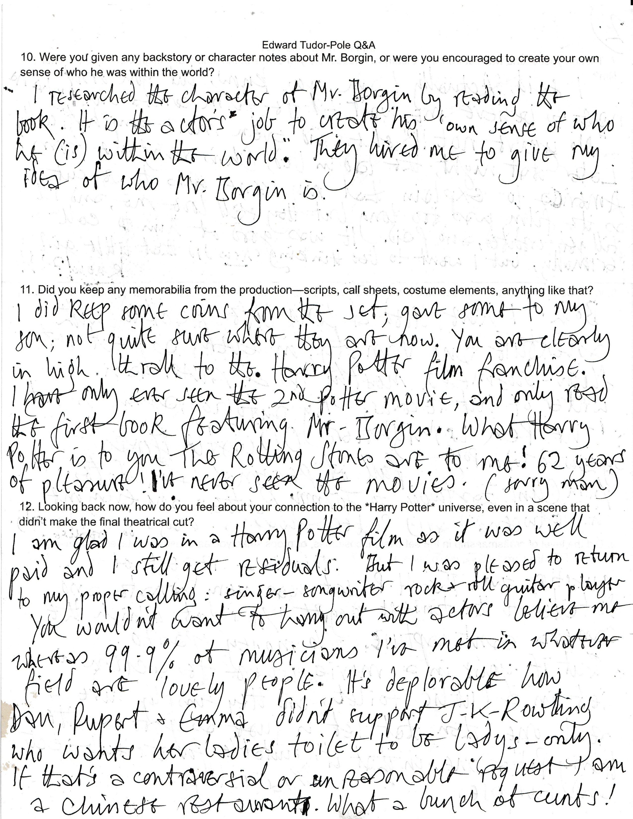 Edward Tudor-Pole Q&A handwritten page 4